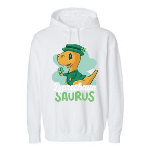 Leprechaun Saurus With A Dinosaur For St Patrick's Day Gift Garment-Dyed Fleece Hoodie