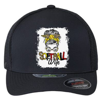 Leopard Softball Wife Life With Messy Bun Mother's Day Flexfit Unipanel Trucker Cap