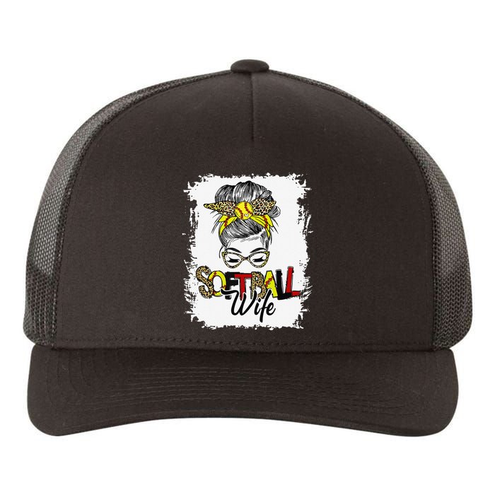 Leopard Softball Wife Life With Messy Bun Mother's Day Yupoong Adult 5-Panel Trucker Hat