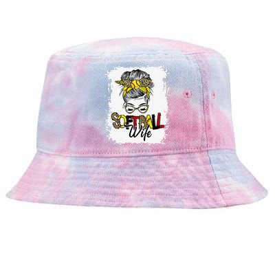 Leopard Softball Wife Life With Messy Bun Mother's Day Tie-Dyed Bucket Hat