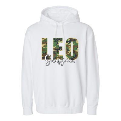 Leo Season Zodiac Birthday Camo Garment-Dyed Fleece Hoodie