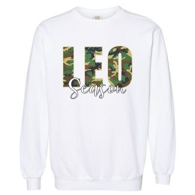 Leo Season Zodiac Birthday Camo Garment-Dyed Sweatshirt