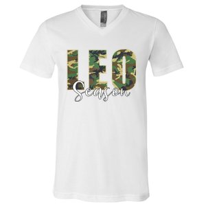 Leo Season Zodiac Birthday Camo V-Neck T-Shirt