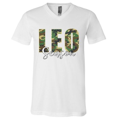 Leo Season Zodiac Birthday Camo V-Neck T-Shirt