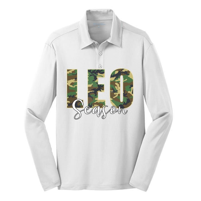 Leo Season Zodiac Birthday Camo Silk Touch Performance Long Sleeve Polo