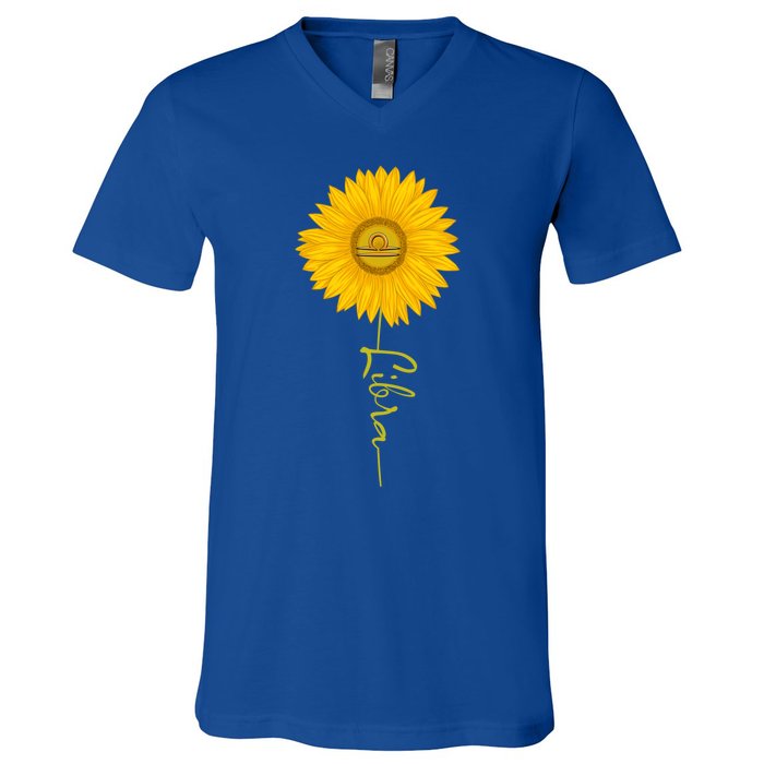 Libra Sunflower Zodiac Sign Floral Horoscope Gift V-Neck T-Shirt