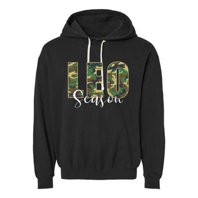 Leo Season Zodiac Birthday Camo Garment-Dyed Fleece Hoodie