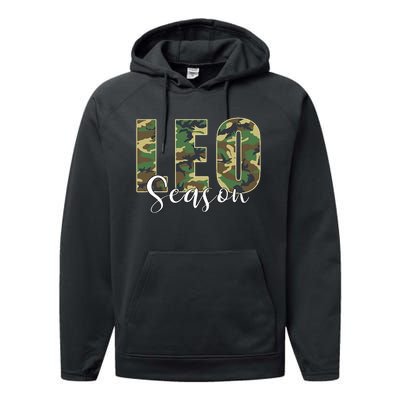 Leo Season Zodiac Birthday Camo Performance Fleece Hoodie