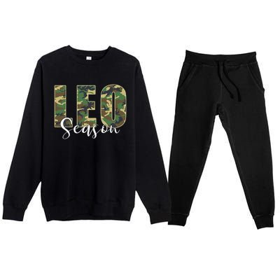 Leo Season Zodiac Birthday Camo Premium Crewneck Sweatsuit Set