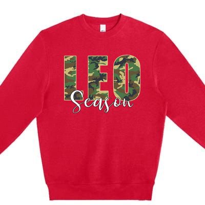 Leo Season Zodiac Birthday Camo Premium Crewneck Sweatshirt