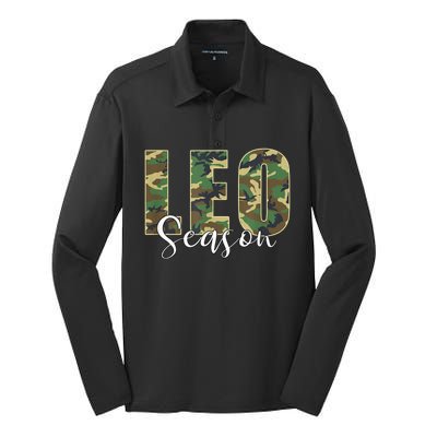 Leo Season Zodiac Birthday Camo Silk Touch Performance Long Sleeve Polo