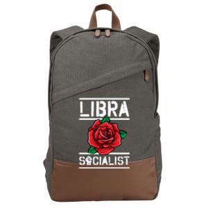 Libra Socialist Zodiac Sign Floral Red Rose Leftist Gift Cotton Canvas Backpack