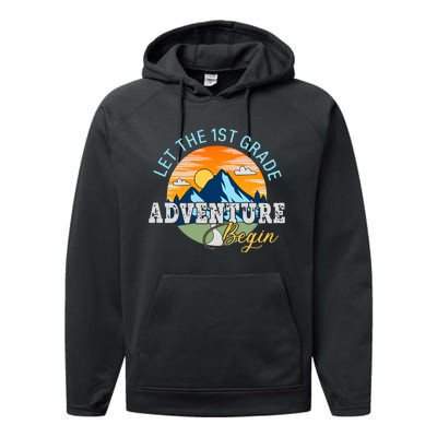 Let The 1st Grade Adventure Begin 1st Grade Back To School 1st Grade Teacher Performance Fleece Hoodie