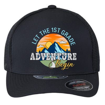 Let The 1st Grade Adventure Begin 1st Grade Back To School 1st Grade Teacher Flexfit Unipanel Trucker Cap