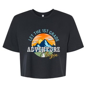 Let The 1st Grade Adventure Begin 1st Grade Back To School 1st Grade Teacher Bella+Canvas Jersey Crop Tee