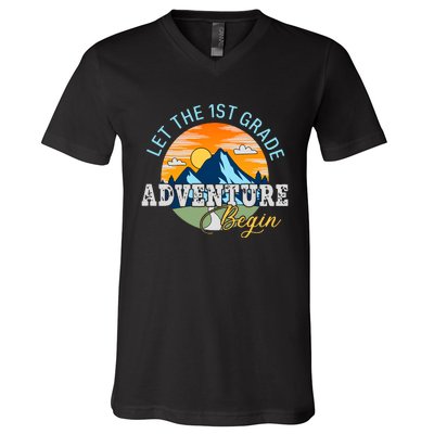 Let The 1st Grade Adventure Begin 1st Grade Back To School 1st Grade Teacher V-Neck T-Shirt