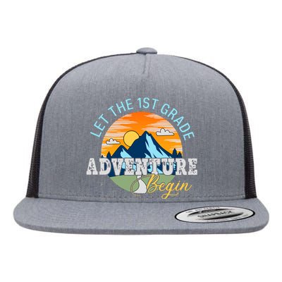 Let The 1st Grade Adventure Begin 1st Grade Back To School 1st Grade Teacher Flat Bill Trucker Hat