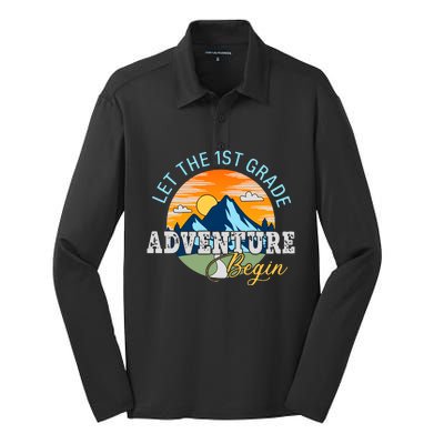 Let The 1st Grade Adventure Begin 1st Grade Back To School 1st Grade Teacher Silk Touch Performance Long Sleeve Polo