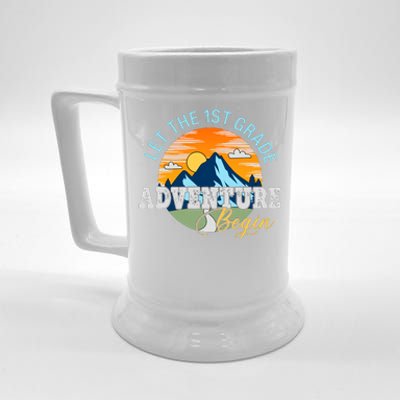 Let The 1st Grade Adventure Begin 1st Grade Back To School 1st Grade Teacher Beer Stein