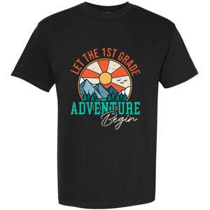 Let's The 1st Grade Adventure Begin Funny Back To School Garment-Dyed Heavyweight T-Shirt