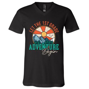 Let's The 1st Grade Adventure Begin Funny Back To School V-Neck T-Shirt