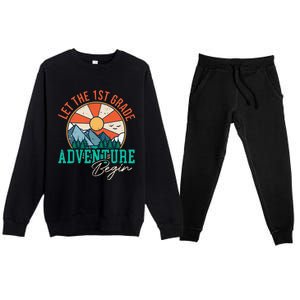 Let's The 1st Grade Adventure Begin Funny Back To School Premium Crewneck Sweatsuit Set