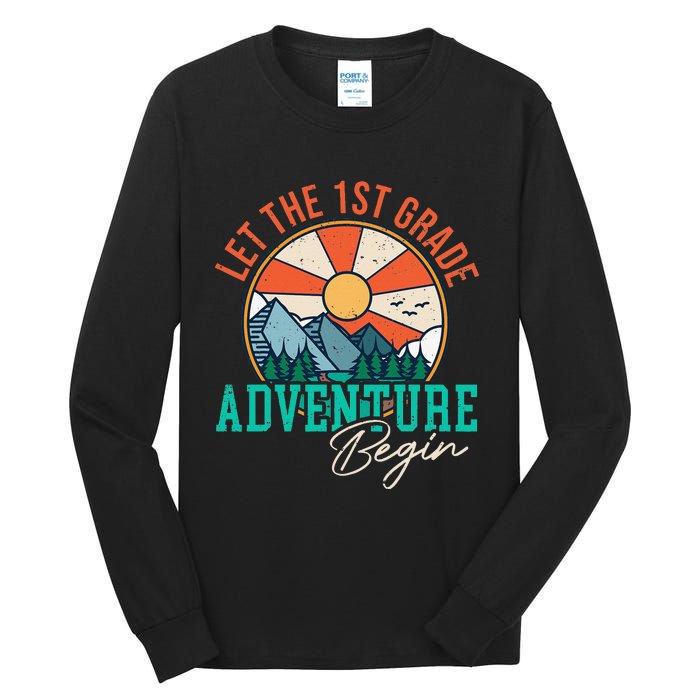 Let's The 1st Grade Adventure Begin Funny Back To School Tall Long Sleeve T-Shirt