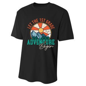 Let's The 1st Grade Adventure Begin Funny Back To School Performance Sprint T-Shirt