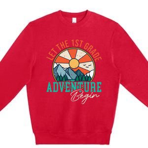 Let's The 1st Grade Adventure Begin Funny Back To School Premium Crewneck Sweatshirt