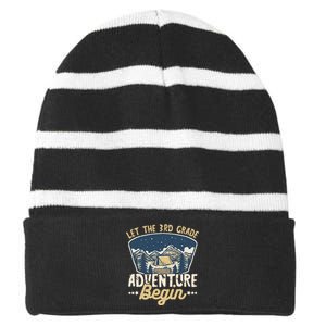 Let The 3rd Grade Adventure Begin Teacher Back To School Striped Beanie with Solid Band