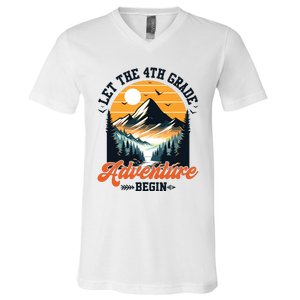 Let The 4th Grade Adventure Begin Back To School Teacher V-Neck T-Shirt