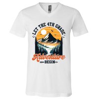 Let The 4th Grade Adventure Begin Back To School Teacher V-Neck T-Shirt