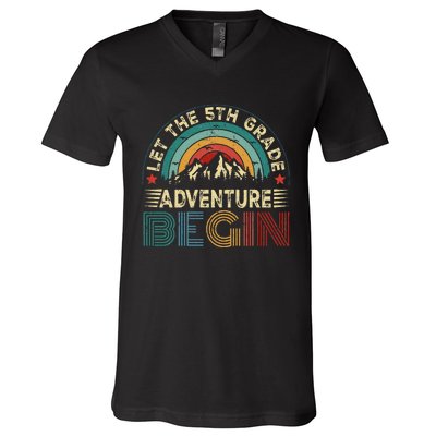 Let The 5th Grade Adventure Begin Teacher Fun V-Neck T-Shirt