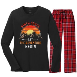 Let The 9th Grade Adventure Begin Ninth Grade Teacher Retro Women's Long Sleeve Flannel Pajama Set 