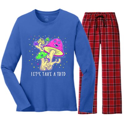 Lets Take A Trip Magic Mushroom Hallucinogen Gift Women's Long Sleeve Flannel Pajama Set 