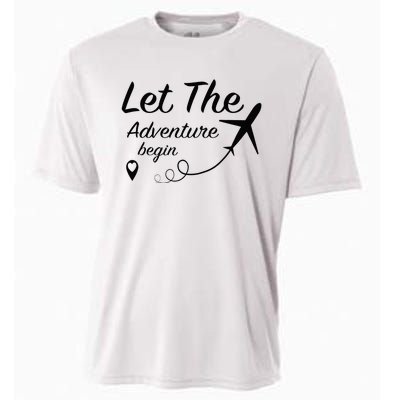 Let The Adventure Begin Airplane Travel Traveling Cooling Performance Crew T-Shirt