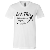 Let The Adventure Begin Airplane Travel Traveling V-Neck T-Shirt