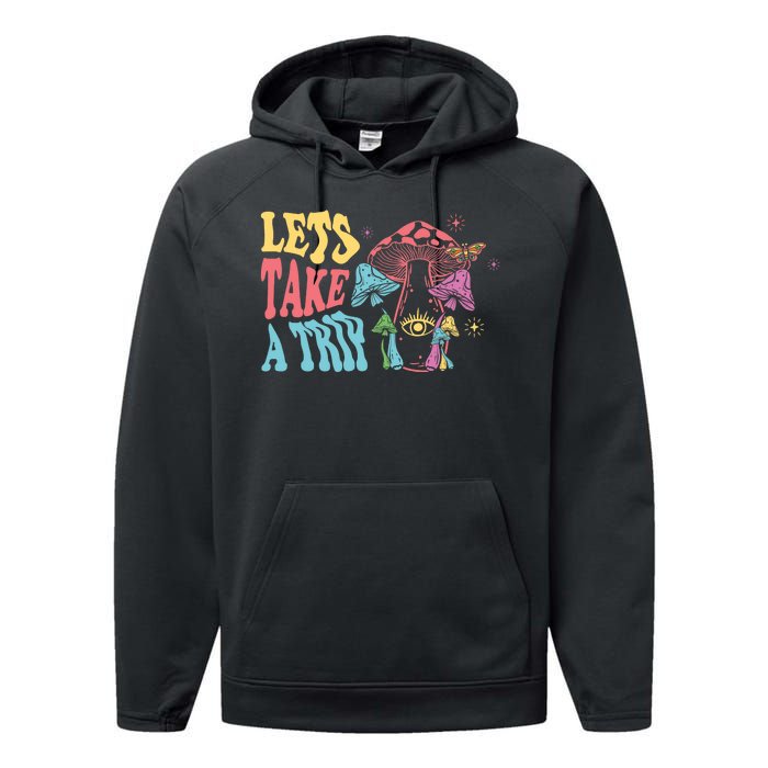 Lets Take A Trip Mushroom Colorful Performance Fleece Hoodie