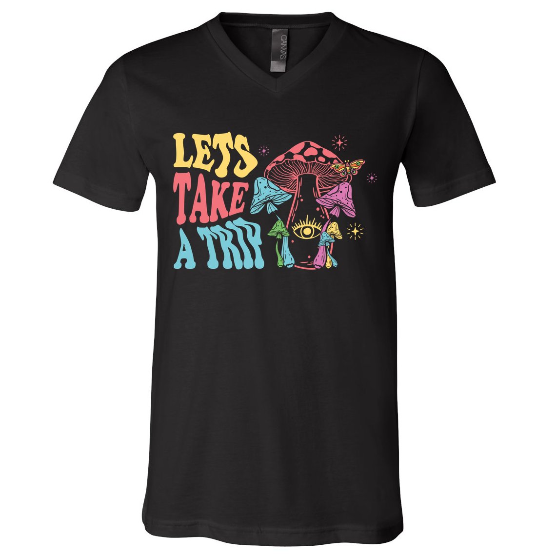 Lets Take A Trip Mushroom Colorful V-Neck T-Shirt