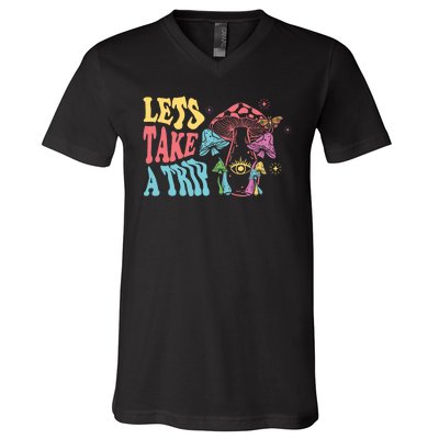 Lets Take A Trip Mushroom Colorful V-Neck T-Shirt