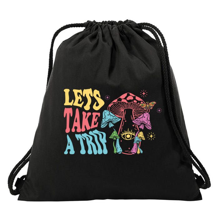 Lets Take A Trip Mushroom Colorful Drawstring Bag