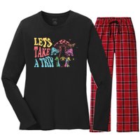 Lets Take A Trip Mushroom Colorful Women's Long Sleeve Flannel Pajama Set 