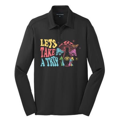 Lets Take A Trip Mushroom Colorful Silk Touch Performance Long Sleeve Polo