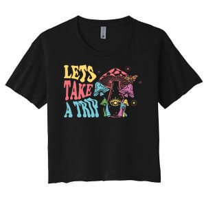 Lets Take A Trip Mushroom Colorful Women's Crop Top Tee