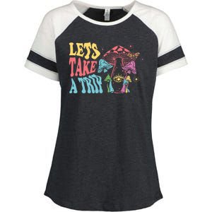 Lets Take A Trip Mushroom Colorful Enza Ladies Jersey Colorblock Tee