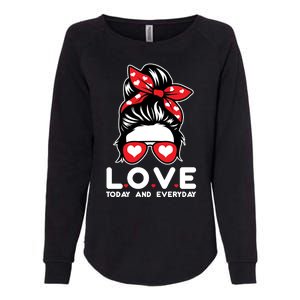 Love Today And Everyday Cute Valentine Hair Bun Womens California Wash Sweatshirt