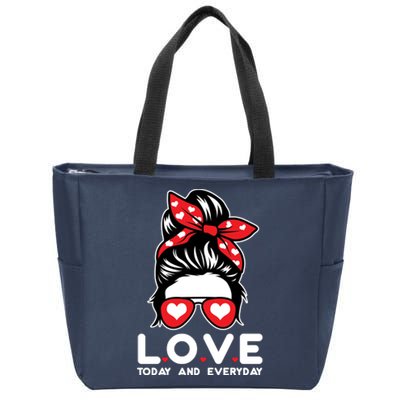 Love Today And Everyday Cute Valentine Hair Bun Zip Tote Bag