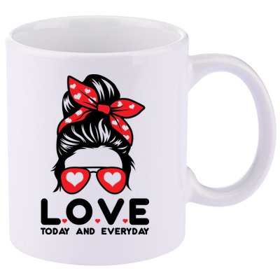 Love Today And Everyday Cute Valentine Hair Bun 11oz C Handle Ceramic Mug