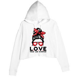 Love Today And Everyday Cute Valentine Hair Bun Crop Fleece Hoodie