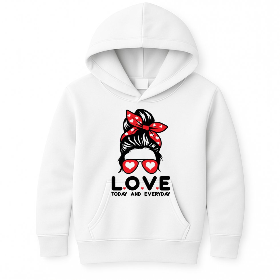 Love Today And Everyday Cute Valentine Hair Bun Kids Hoodie